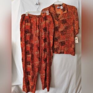Sahara Stamp Orange and Black Patterned Shirt and Pants Set